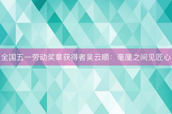 全国五一劳动奖章获得者吴云顺：毫厘之间见匠心