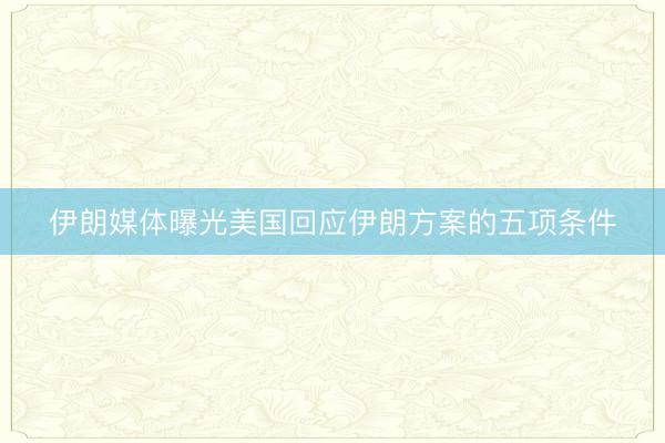 伊朗媒体曝光美国回应伊朗方案的五项条件