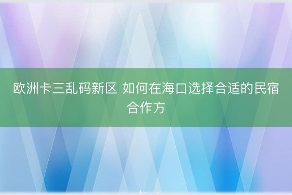 欧洲卡三乱码新区 如何在海口选择合适的民宿合作方