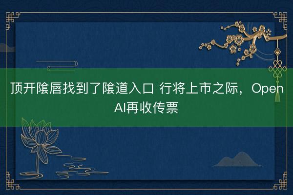 顶开隂唇找到了隂道入口 行将上市之际，OpenAI再收传票