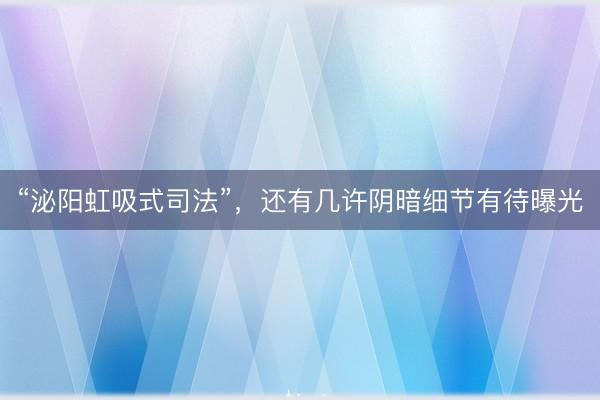 “泌阳虹吸式司法”，还有几许阴暗细节有待曝光